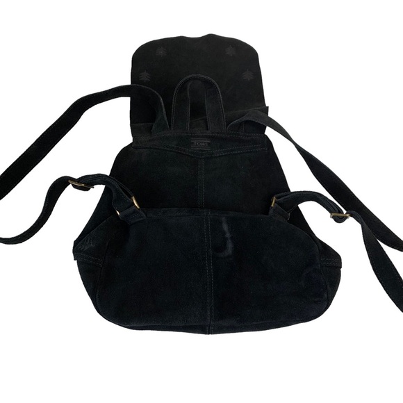 TOMS Black Suede‎ Embroidered Poet Flap Backpack Bag - Picture 9 of 15